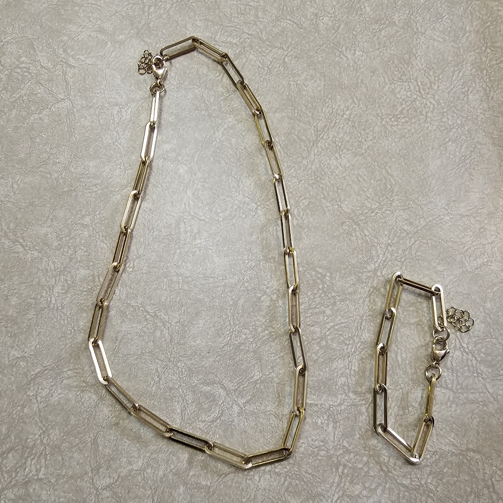 Gold Color Chain Necklace and Bracelet Set